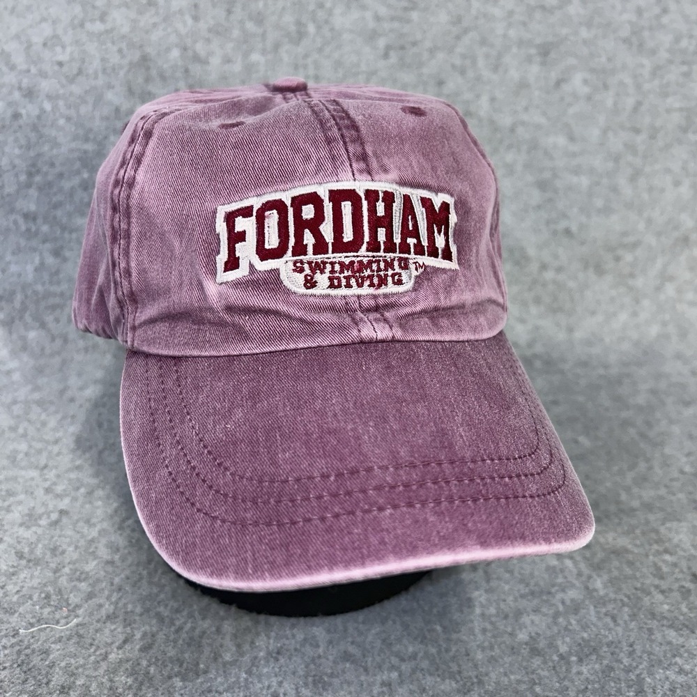 Fordham Rams Swimming Diving Hat Cap Maroon Pink Adams Leather Strap Dad Hat Vtg